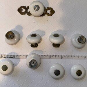 Antique porcelain milk white drawer pulls/knobs and plates